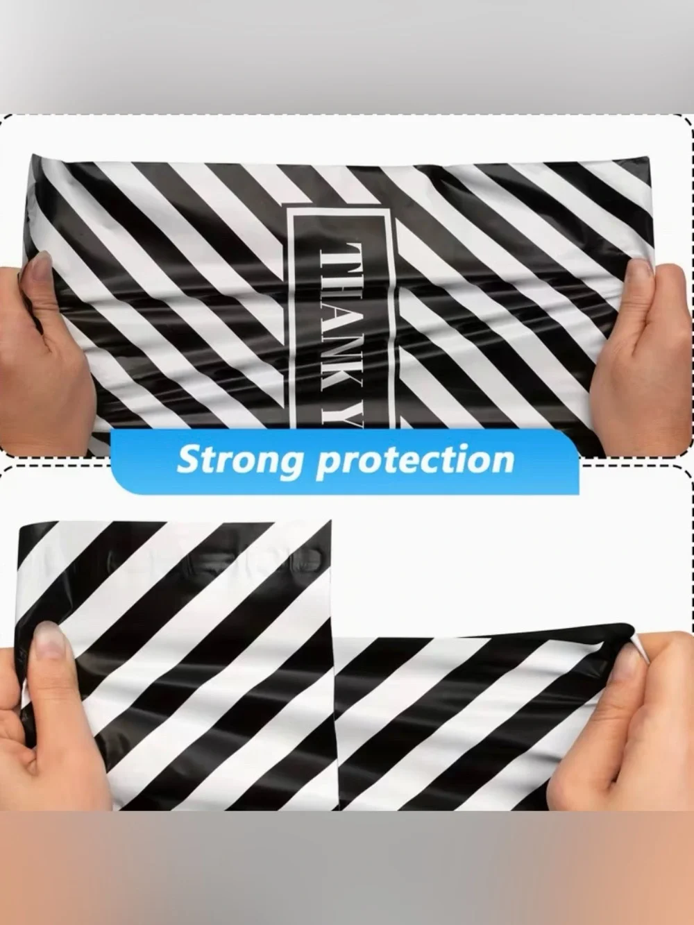 20  12” x 15.5” Black & White Striped Thank  You Poly Mailers